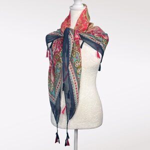 Boho Paisley Tassel Scarf Wrap Shawl Multicolor Lightweight Square